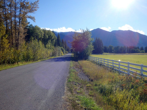 Heading east along a horse ranch.